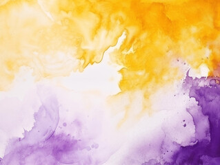 Wall Mural - Purple and yellow watercolor stains on white paper background