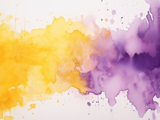 Wall Mural - Purple and yellow watercolor stains on white paper background