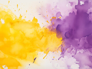 Wall Mural - Purple and yellow watercolor stains on white paper background