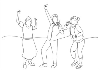 Wall Mural - continuous line grandparents dancing happily