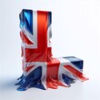 Glasss letter L in color of United Kingdom flag. AI generated illustration