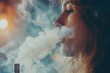 Young woman inhaling e-cigarette