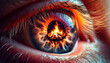  Campfire reflected in an eyeball. We experience internal relaxation when watching a campfire because our mind is drawn into the flames, and we start let go of the jumble of worries and concerns