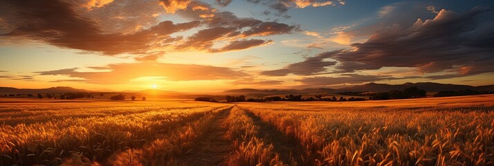 Poster - Large corn field, landscape agriculture, sky green field agricultural corn fields, Generative AI