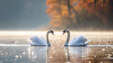 two swans in the lake. Togetherness concept