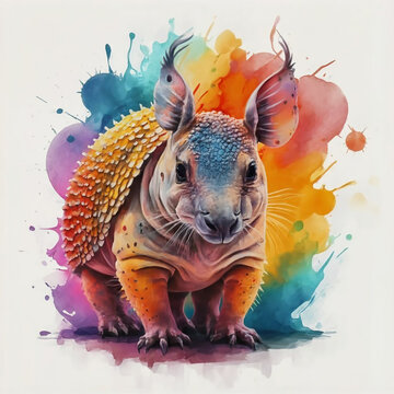 Minimalist Neon Line Armadillo Logo with Geometric Design, Vibrant Smoke Effects White Background with t-shirt design ai art