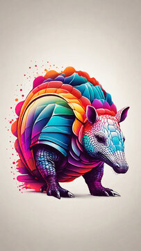 Minimalist Neon Line Armadillo Logo with Geometric Design, Vibrant Smoke Effects White Background with t-shirt design ai art
