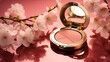 Peach color blush beauty product advertising concept multiple layers of a compact makeup case