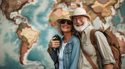 Wall Mural - couple with map and backpack