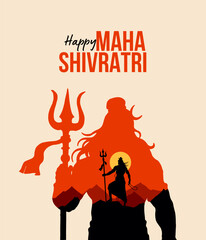 Wall Mural - ‘Happy Maha Shivratri’ Hindi calligraphy, Lettering means Lord Shiv Shankar, Himalaya background and Lord Shiva Illustration, Traditional Festival Poster Banner Design Template Vector Illustration