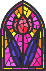 Wall Mural - Church glass window. Stained mosaic catholic frame with religious flower