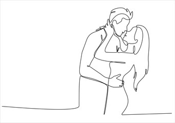 Wall Mural - continuous line a couple kissing