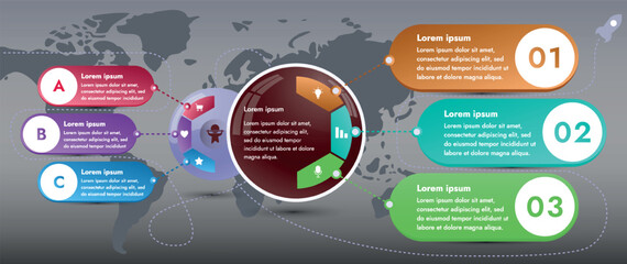 Three infographic elements with 6 and 3 sections for information. The set will help you present your data in a modern way. Use the collection to create presentations, create animated infographics.