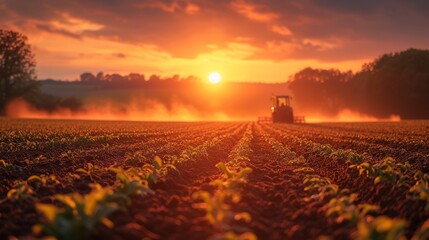 agricultural tractor in action on production field Generative AI