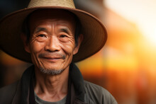 Portrait Of A Happy Senior Asian Man Wearing A Hat And Looking At The Camera.