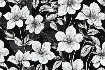 Floral background. Vector seamless background. Minimalistic abstract floral pattern. Black white. Victorian style. Vector illustration. Abstract modern floral seamless pattern. Seamless floral art.