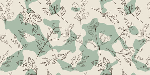 Wall Mural - Hand drawn plant background, seamless pattern, vector design