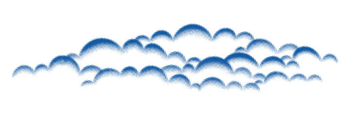 Wall Mural - Vector background, cumulus clouds, banner. Halftone dots, fading dot effect.