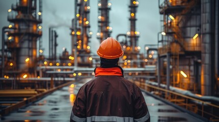 Aufkleber - Refinery worker working in an industrial plant for the production and processing of crude oil. Generative AI.