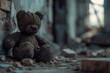 Teddy Bear Resting on Brick Wall