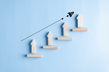 Leinwandbilder - Shortcut Exponential growth or compound interest, investment fast track into staircase, wealth or earning rising up graph increasing profit financial concept.