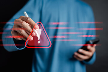 Fototapete - System warning error popup and maintenance system concept. cyber attack on online network error system. Cybersecurity vulnerability, data breach, illegal connection, compromised information.