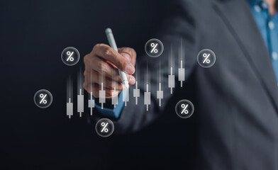 Aufkleber - World Global currency exchange and money transfer, Businessman touching virtual world map and currency sign include dollar yuan yen euro and pound sterling.