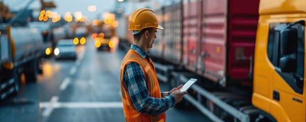 Man in Orange Safety Vest Standing Next to Truck