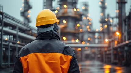 Aufkleber - Refinery worker working in an industrial plant for the production and processing of crude oil. Generative AI.