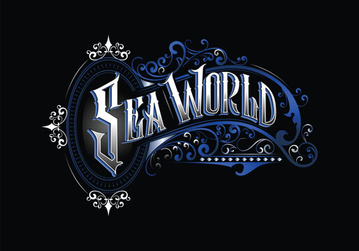 SEA WORLD lettering custom template design