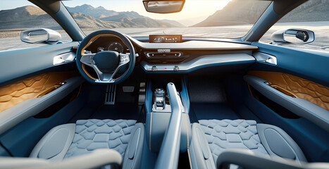 Poster - Interior and steering wheel car concept. Generative AI.