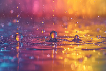 Canvas Print - Macro photography capturing the iridescence of oil droplets on water, creating a mesmerizing play of colors on the liquid surface. Concept of liquid rainbows. Generative Ai.