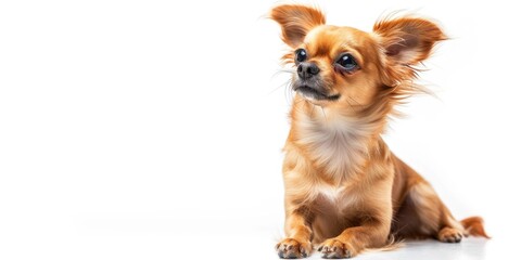 Aufkleber - A small brown dog sitting on top of a white floor. Suitable for various applications