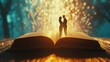 A couple standing on top of an open book. This versatile image can be used to represent teamwork, knowledge, education, or a love story