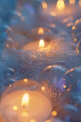Aufkleber - A collection of candles floating in water, perfect for creating a serene and calming atmosphere. Ideal for spa and wellness concepts