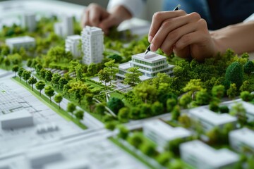 Poster - A model of a city featuring trees and buildings. Perfect for architectural designs and urban planning projects