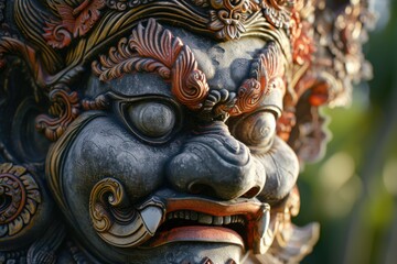 Poster - A detailed close-up shot of a statue's face. Perfect for art enthusiasts and history lovers