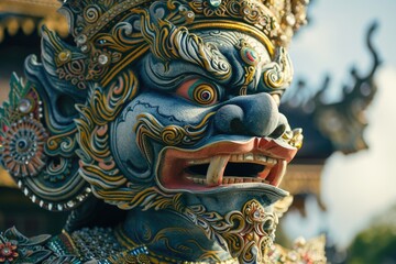 Poster - A detailed close-up of a menacing demon statue. Perfect for dark fantasy or horror-themed projects