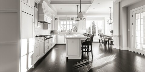 Wall Mural - A black and white photo of a kitchen. Suitable for various design projects