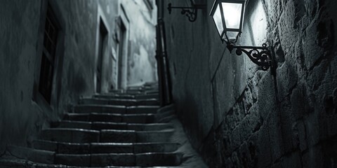 Poster - A black and white photo capturing the essence of a narrow alleyway