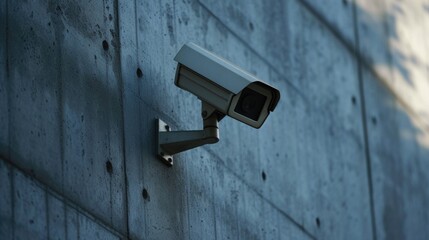 Poster - A security camera mounted on the side of a building. Ideal for surveillance and monitoring purposes
