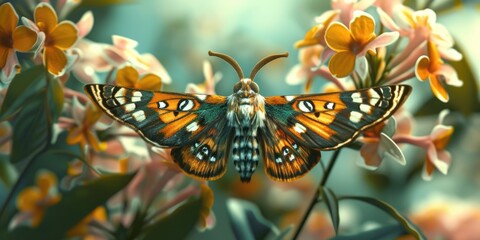 Poster - A beautiful butterfly perched on a vibrant bouquet of flowers. Perfect for nature lovers and garden enthusiasts