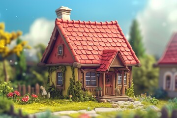 Poster - A picturesque small house surrounded by a beautiful garden. Ideal for use in home and garden design projects