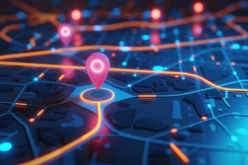 Fototapete - A detailed view of a map with a pin marking a specific location. Ideal for travel or navigation concepts