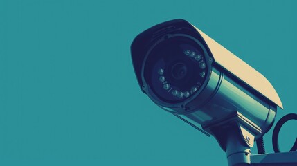 Poster - A close-up view of a camera mounted on a pole. Perfect for capturing high-angle shots or surveillance footage