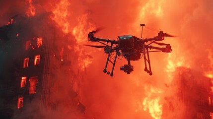 Aufkleber - A devastating fire rages through a large building, causing destruction and chaos. This image can be used to depict the intensity and danger of a fire incident