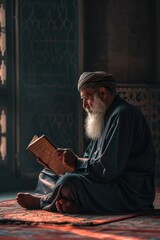 Poster - A man sitting on the floor engrossed in reading a book. Perfect for educational materials or promoting the joy of reading