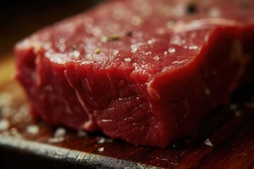 Poster - A piece of meat sitting on top of a wooden cutting board. Perfect for food and cooking related projects