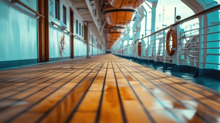 Poster - A wooden floor on a cruise ship. Perfect for travel and vacation themes