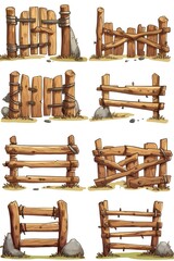 Poster - A collection of wooden fences and posts. Versatile for various outdoor scenes and landscapes